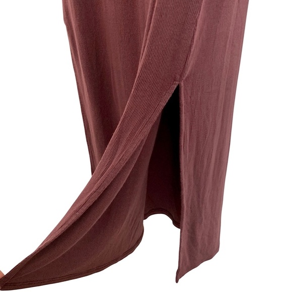 AMOUR VERT Ribbed Maxi Dress Sleeveless Side Slits Modal Blend Raisin Brown - Picture 8 of 10